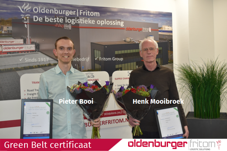Pieter Booi en Henk Mooibroek hebben hun Green Belt certificaat behaald.